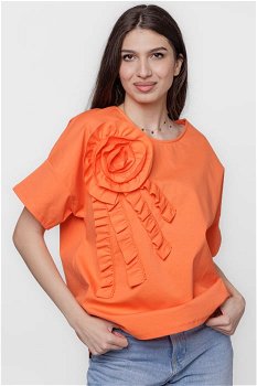Bluza cu aplicatie boboc din jerseu portocaliu, Shopika