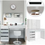SEA352 - Set Masa toaleta, 120 cm, masuta vanity incarcarcare QI, moderna cosmetica machiaj oglinda cu sau fara LED, cu sau fara scaun- Alb Lucios