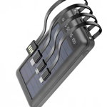 Baterie Externa Solara 12000 mAh Q CD281 Cabluri USB Type C MicroUSB si Lightning Incorporate, GAVE