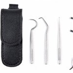Set 4 instrumente pentru igiena si ingrijire orala, EVNC, Clean Teeth, include etui pentru depozitare si transport