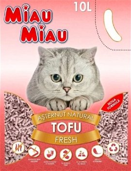 MIAU MIAU, Fresh, așternut igienic pisici, peleți, tofu, aglomerant, ecologic, biodegradabil, 10l, Miau Miau