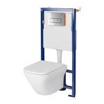 Set vas wc suspendat Larga Square cu capac soft close, rezervor incastrat Tech Line Opti si clapeta crom lucios, Cersanit