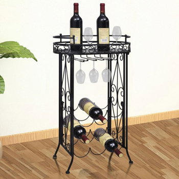 Suport sticle de vin pentru 9 sticle, cu suport pahar, metal, Casa Practica