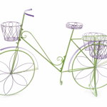 Suport flori cu 4 suporturi ghiveci metal verde mov model bicicleta cm 135 cm x 41 cm x 86 H , Decorer
