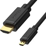 Cablu convertor Micro HDMI la HDMI 2.0, 4K, ARC HDR, Negru, 2 m, Unitek