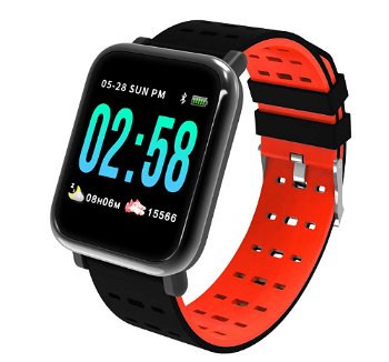Ceas Smartwatch Techstar® A6, 1.3inch, Bluetooth 4.0, Monitorizare Tensiune, Puls, Oxigenare Sange, Alerte Sedentarism, Rosu