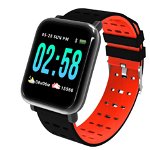 Ceas Smartwatch Techstar® A6, 1.3inch, Bluetooth 4.0, Monitorizare Tensiune, Puls, Oxigenare Sange, Alerte Sedentarism, Rosu