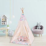 Cort copii stil indian Teepee Tent Kidizi Pink Moon, include covoras gros si 2 perne, stabilizator cadou, Kidizi