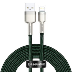 Cablu Date si Incarcare USB-A - Lightning Baseus Cafule Metal Series, 18W, 2m, Verde CALJK-B06, Baseus