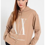 ARMANI EXCHANGE, Hanorac cu fermoar si logo pe piept, Maro nisip, S