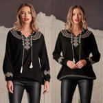 Bluza din tricot negru cu model stilizat traditional - Ema 04