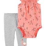 Set 2 piese Carters pantaloni si body Flamingo