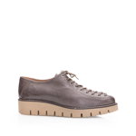 Pantofi casual damă cu șiret până în vârf din piele naturală, Leofex - 194 Kaki box, Leofex