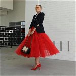 Fusta roșie midi din tulle pentru femei, Magazin Online Zaire.ro: Haine dama, casual, office sau elegante