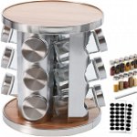 Set suport rotativ 360° si 12 recipiente pentru condimente Manfâ, sticla/otel inoxidabil, transparent/argintiu, 23 x 19,5 cm