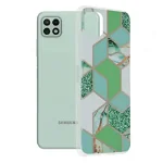Husa Samsung Galaxy A22 5G Verde cu Imprimeu Marmura Techsuit