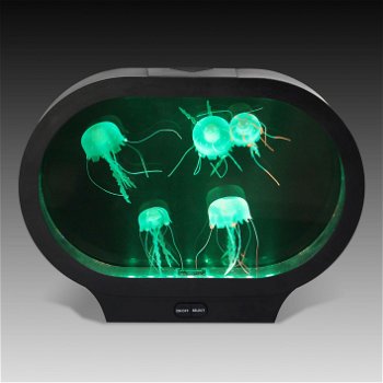 Lampă acvariu cu 5 meduze și iluminare LED (formă ovală, edituradiana.ro