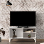 Comoda TV Zisino, Alb - Crem - Nuc - Gri, 100 x 54 x 35 cm, Kalune Design