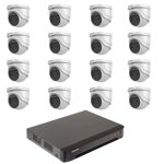 Sistem supraveghere video 16 camere 5MP Hikvision 2.8mm IR 30m, DVR AcuSense 16 canale video, Hikvision