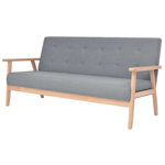 Canapea cu 3 locuri, vidaXL, Tesatura si cadru de lemn, Gri deschis, 158 x 67 x 73.5 cm