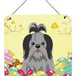 Caroline`s Treasures Ouă de Paște Shih Tzu Negru argintiu de perete sau usi agățat printuri Mltcl 6x6, 