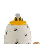 Recipient pentru miere cu lingura, Price&Kensington, Ceramica, 10.2x10.2x12.4 cm, Model Albinute, Multicolor