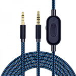 Cablu audio Jack 3.5 – Jack 3.5 pentru casti Logitech Astro A10 A40 TR, TRRRS 5 pini tata la 4 pini tata, cu control al volumului si fir impletit din Nylon, 2m, Albastru, PLS