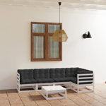 Set mobilier de gradina cu perne vidaXL, 70 x 70 x 67 cm, 69.64 kg, 6 piese, lemn masiv de pin