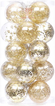 Set de 20 globuri de Craciun Sea Team, plastic, transparent/auriu, 8 cm