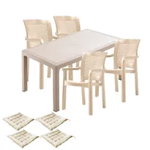 Mobila gradina CULINARO KEILA imitatie ratan, masa 90x150x75cm, 4 scaune 57x60xH90cm polipropilena/fibra sticla culoare cappuccino, 4 perne scaun, Culinaro
