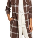 Imbracaminte Femei By Design Plaid Long Cardigan Jacket Lette Chocolate Combo