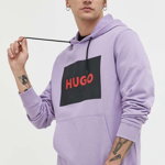 HUGO hanorac de bumbac barbati, culoarea violet, cu glugă, cu imprimeu, Hugo