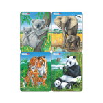 Set 4 Puzzle mini Animale exotice cu Elefanti, Koala, Panda, Tigri, orientare tip portret, 8 piese, Larsen, Larsen