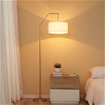 Lampă de podea design modern pentru birou, lustră cu picior metalic cu abajur din material textil alb HOMCOM | Aosom RO, HOMCOM