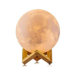Lampa de veghe 3D luna cu suport din lemn, Diametru 8 cm - Plastic/Lemn