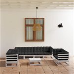 Set mobilier de gradina cu perne vidaXL, lemn masiv de pin, 9 piese, 70 x 70 x 67 cm, 55.08 kg