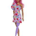 Papusa Barbie Fashionistas Pink Hair Off-shoulder Floral Dress (hbv21) 