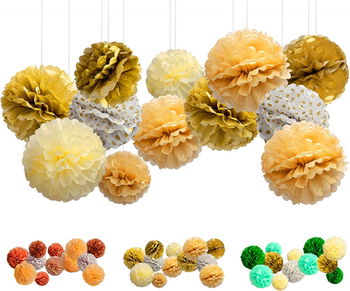 Set de 15 pompoane Balloono, hartie, multicolor, 20/25/30 cm