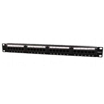 19 patch panel 24 port 1U cat.6 with rear cable management black, Gembird