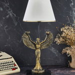 Lampa de masa, FullHouse, 390FLH1935, Baza din lemn, Aur/Alb, FullHouse