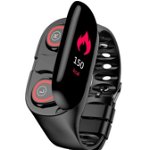 Bratara Smart Fitness cu Casti Bluetooth InEar Techstar® M1 Bluetooth 5.0, HD TFT, Incarcare USB, Greutate 36g, Control Touch