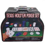 Set Poker Texas Holden negru 200 jetoane, 2 carti, covoras, 3 butoane, cutie, OEM