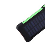 Set 2 produse - Acumulator Extern 10000 mAh, cu Incarcare Solara, 2 USB, Lanterna LED cu Mod SOS, Negru-Verde + Suport Universal de Birou Pentru Tablete sau Telefoane, Inter-Line Company SRL