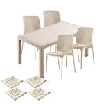 Mobila gradina CULINARO VIHULA imitatie ratan, masa 90x150x75cm, 4 scaune D56xH84xW45xSH45cm polipropilena/fibra sticla culoare cappuccino, 4 perne scaun, Culinaro