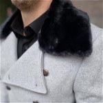Palton de barbati, Slim-Fit, gri, guler de blana - PT418, 