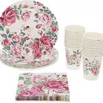 Set de vesela pentru petrecere Blue Panda, hartie, model floral, multicolor, 72 piese, 