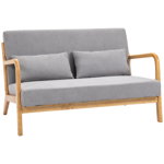 Canapea cu 2 locuri moderna din Lemn cu perne, tasatura cu efect de catifea, 122x71x76 cm, Gri HOMCOM | Aosom RO, HOMCOM