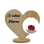 Trandafir criogenat natural în bol de sticlă pe suport inima de lemn - Bicolor Alb – Ciocolata