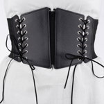 Centura corset lata din piele ecologica cu fermoar si snururi in fata si elastic la spate, Shopika