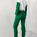 Trening bumbac vatuit College, bluza scurta cu fermoar si pantaloni, Verde, FashionForYou